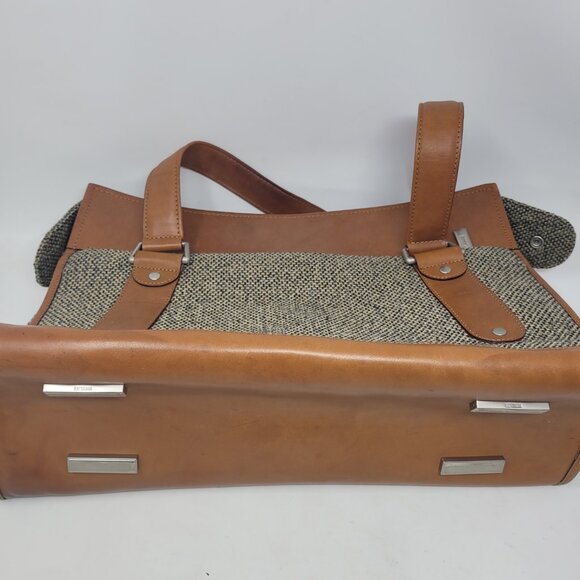 Hartmann Grey Tweed Leather Trim Shoulder Classic Business Bag 13x17x7 Briefcase - Picture 12 of 16
